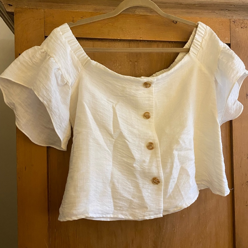 CROSBY by Mollie Burch Ashlyn Blouse ivory off the shoulder size m EUC